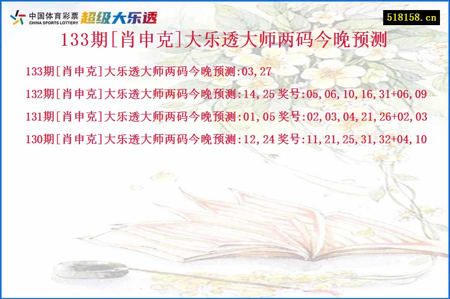 133期[肖申克]大乐透大师两码今晚预测