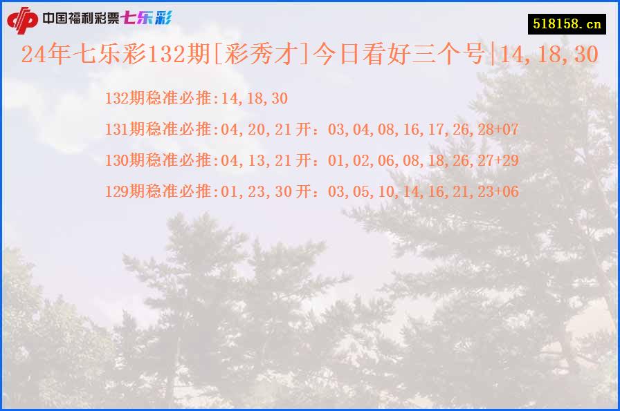 24年七乐彩132期[彩秀才]今日看好三个号|14,18,30