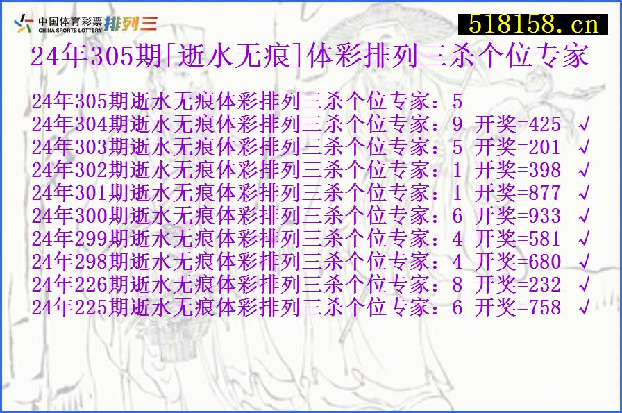 24年305期[逝水无痕]体彩排列三杀个位专家