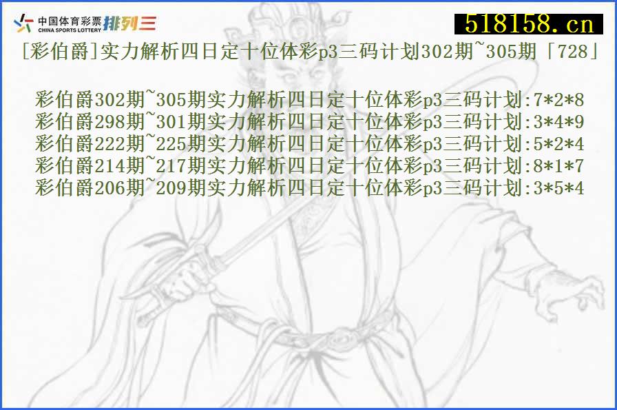 [彩伯爵]实力解析四日定十位体彩p3三码计划302期~305期「728」