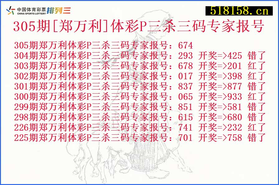 305期[郑万利]体彩P三杀三码专家报号