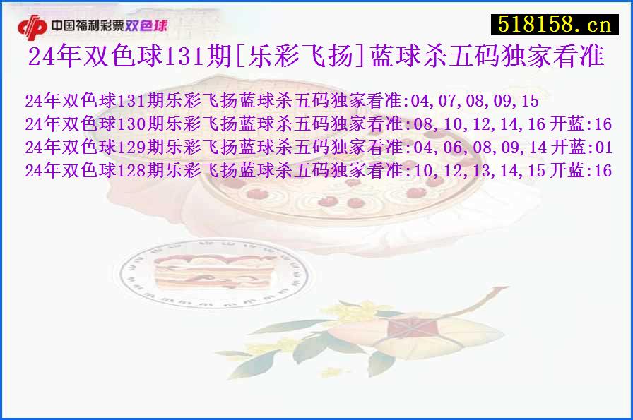 24年双色球131期[乐彩飞扬]蓝球杀五码独家看准