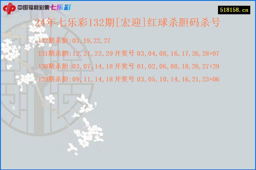 24年七乐彩132期[宏迎]红球杀胆码杀号