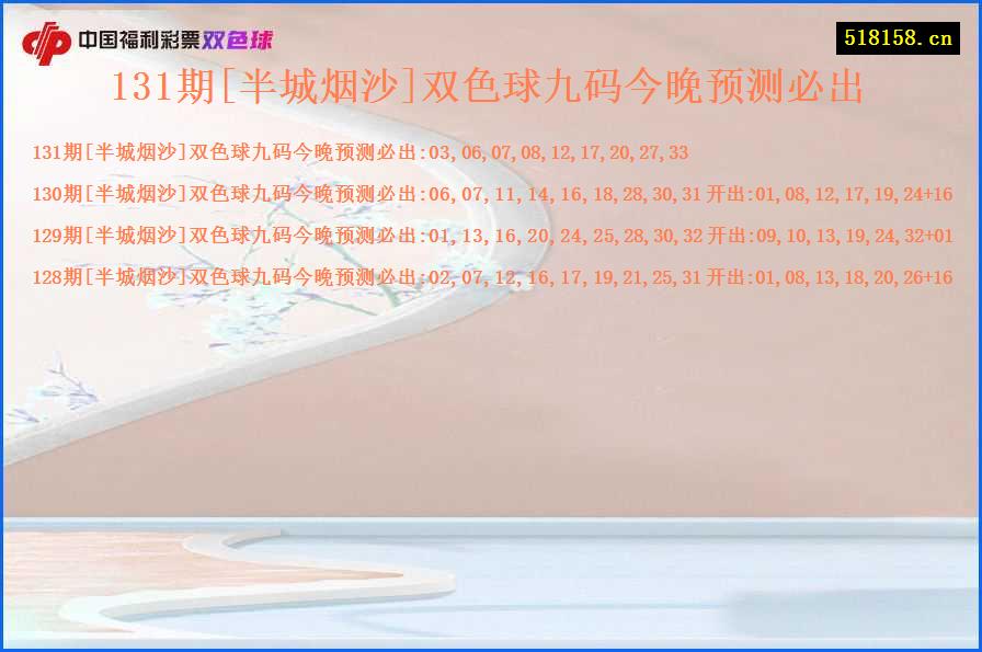 131期[半城烟沙]双色球九码今晚预测必出