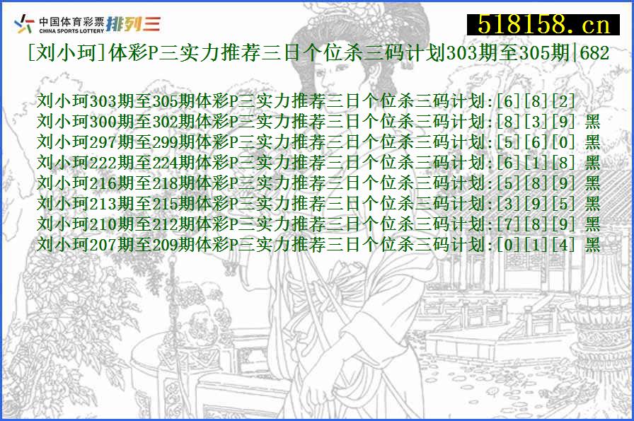 [刘小珂]体彩P三实力推荐三日个位杀三码计划303期至305期|682