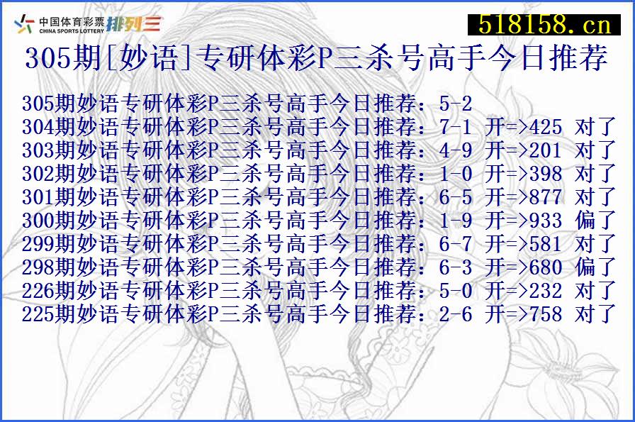 305期[妙语]专研体彩P三杀号高手今日推荐