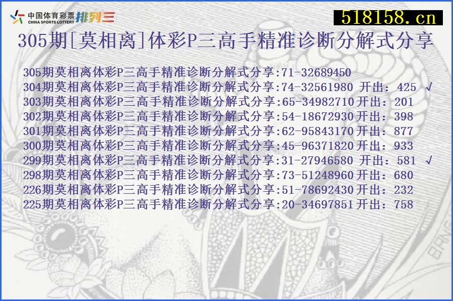 305期[莫相离]体彩P三高手精准诊断分解式分享