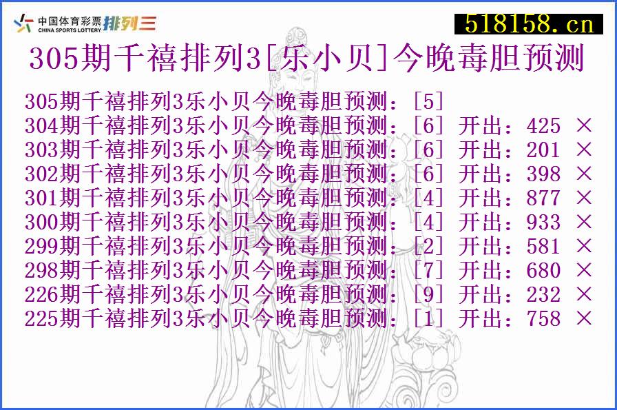 305期千禧排列3[乐小贝]今晚毒胆预测