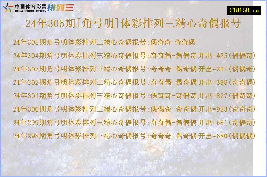 24年305期[角弓明]体彩排列三精心奇偶报号