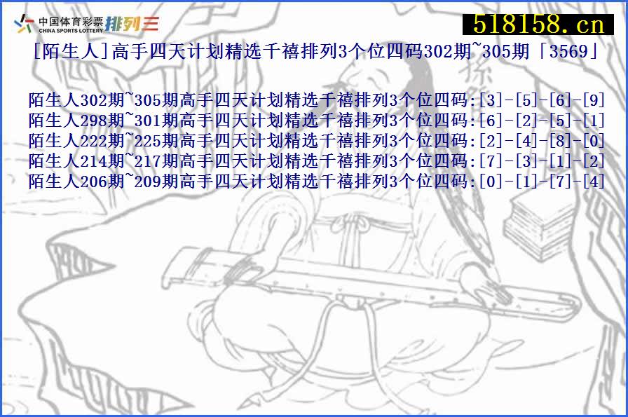 [陌生人]高手四天计划精选千禧排列3个位四码302期~305期「3569」