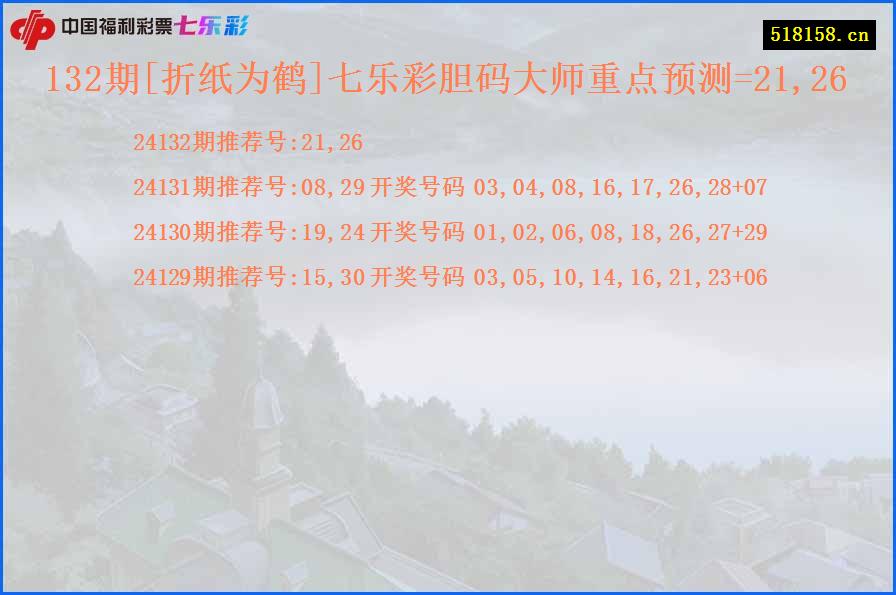 132期[折纸为鹤]七乐彩胆码大师重点预测=21,26