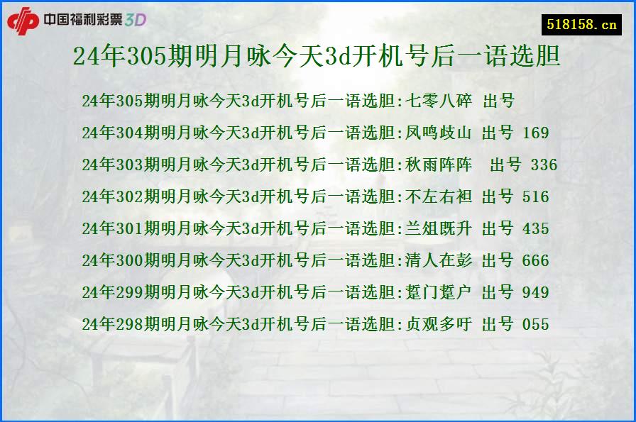 24年305期明月咏今天3d开机号后一语选胆