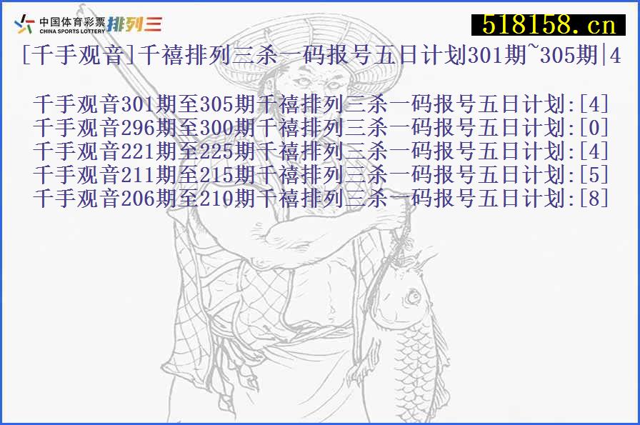 [千手观音]千禧排列三杀一码报号五日计划301期~305期|4