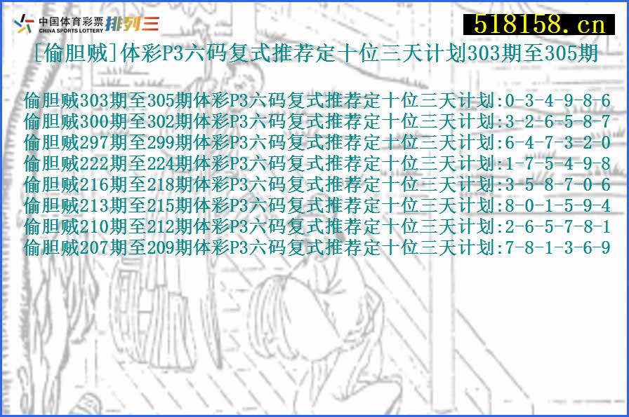 [偷胆贼]体彩P3六码复式推荐定十位三天计划303期至305期