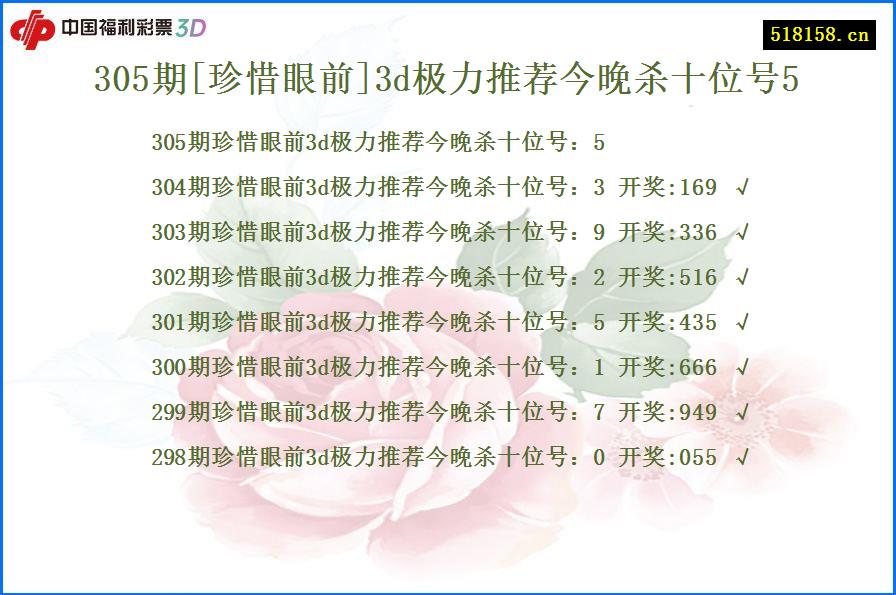 305期[珍惜眼前]3d极力推荐今晚杀十位号5