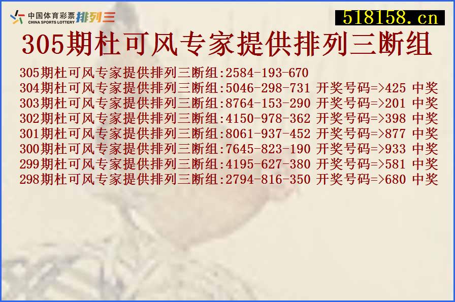 305期杜可风专家提供排列三断组