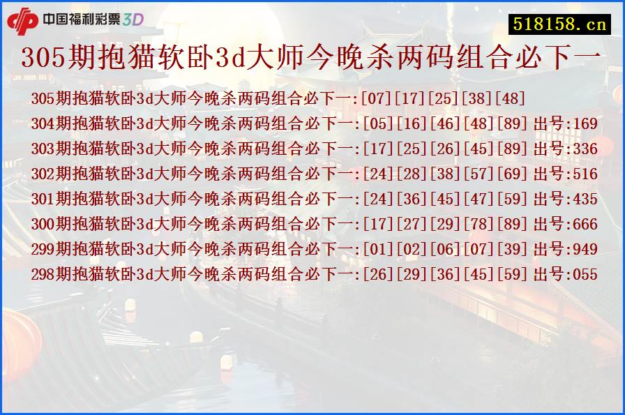 305期抱猫软卧3d大师今晚杀两码组合必下一