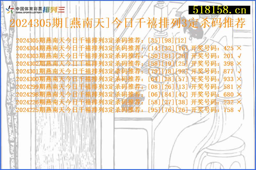 2024305期[燕南天]今日千禧排列3定杀码推荐