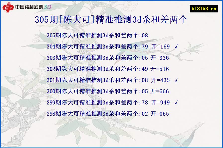 305期[陈大可]精准推测3d杀和差两个