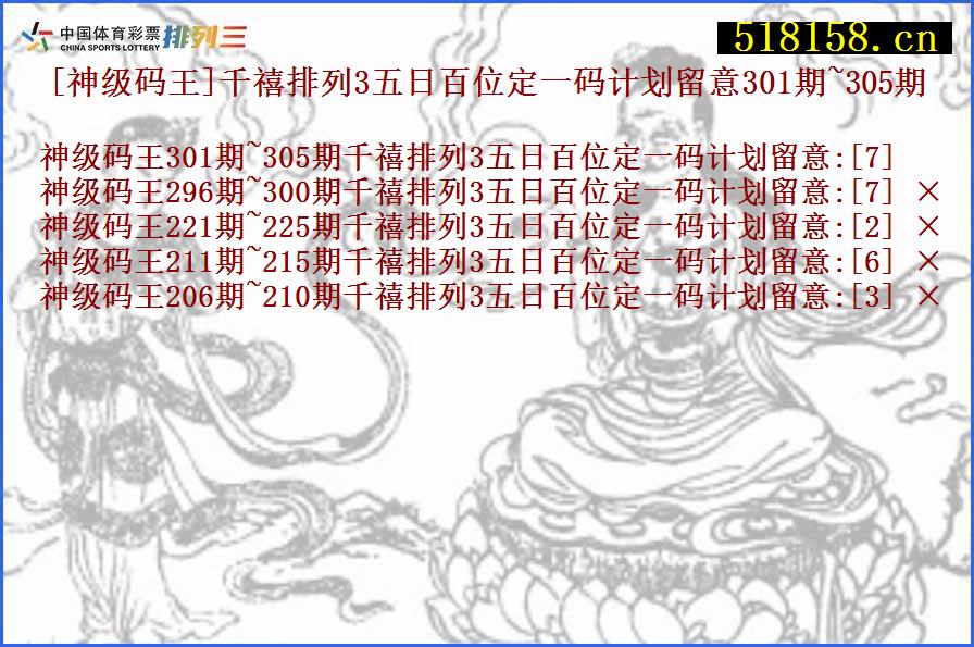 [神级码王]千禧排列3五日百位定一码计划留意301期~305期