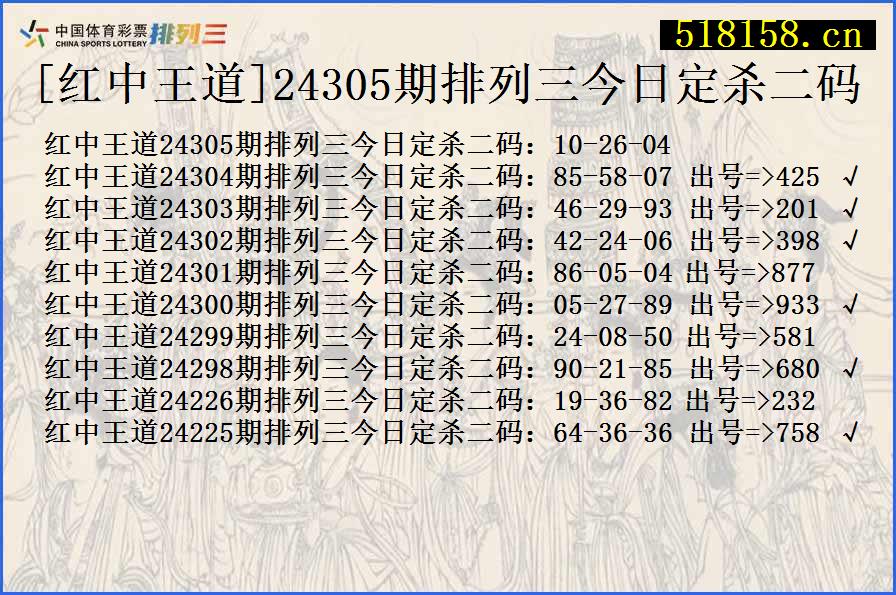 [红中王道]24305期排列三今日定杀二码