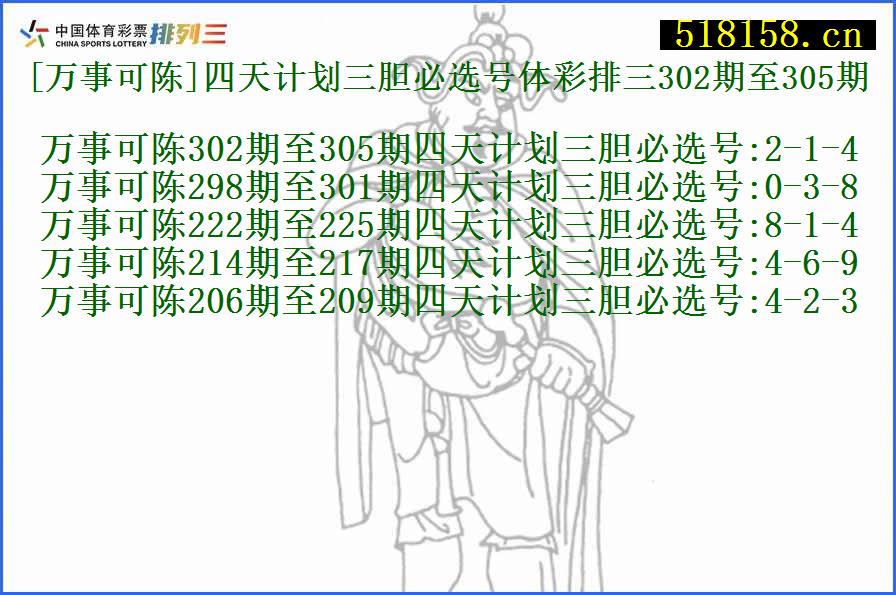 [万事可陈]四天计划三胆必选号体彩排三302期至305期