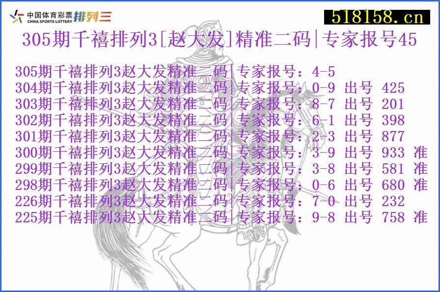 305期千禧排列3[赵大发]精准二码|专家报号45