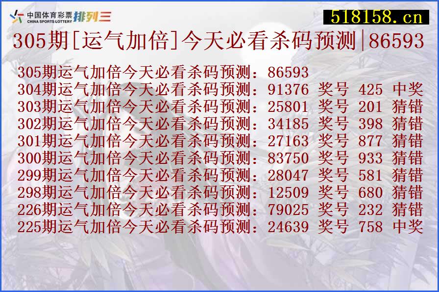 305期[运气加倍]今天必看杀码预测|86593