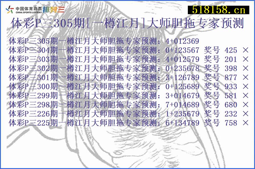 体彩P三305期[一樽江月]大师胆拖专家预测