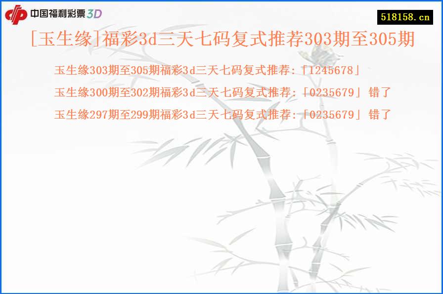 [玉生缘]福彩3d三天七码复式推荐303期至305期