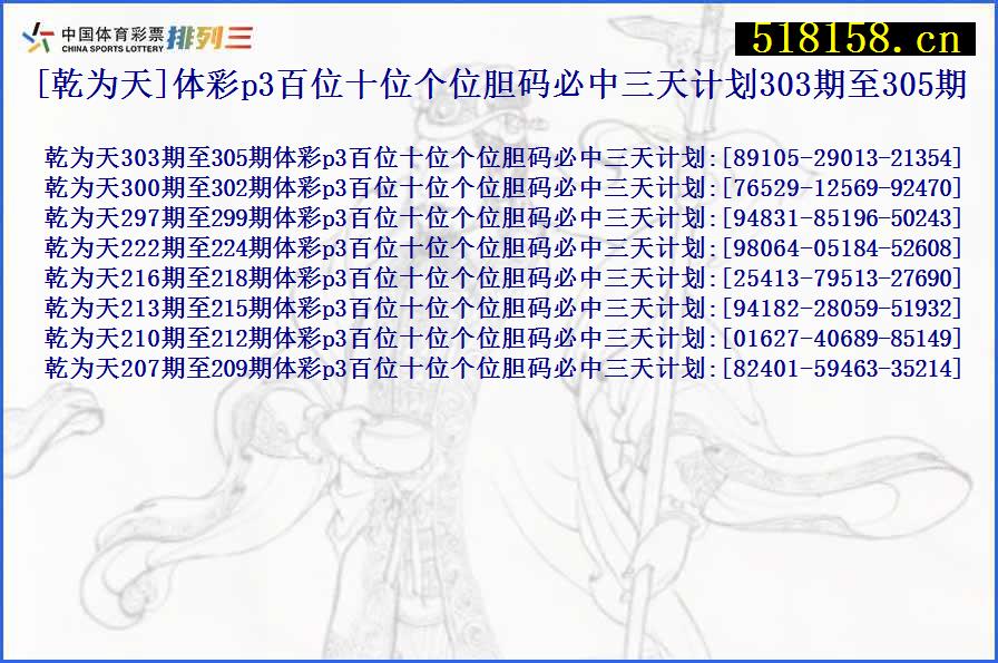 [乾为天]体彩p3百位十位个位胆码必中三天计划303期至305期