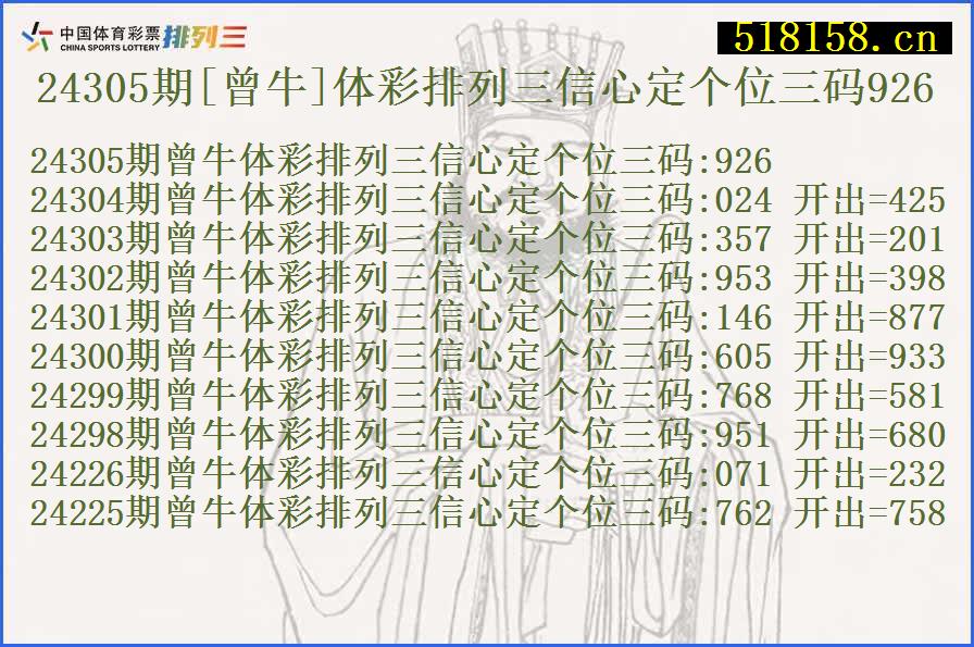 24305期[曾牛]体彩排列三信心定个位三码926