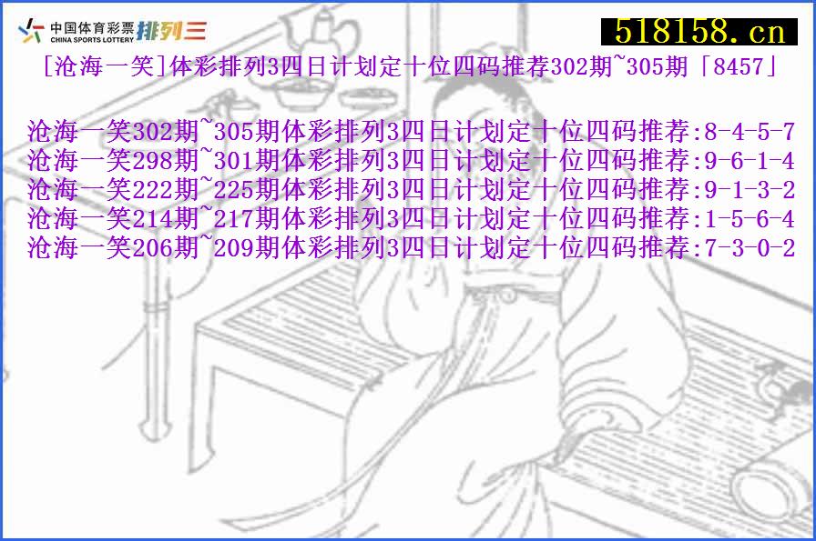 [沧海一笑]体彩排列3四日计划定十位四码推荐302期~305期「8457」