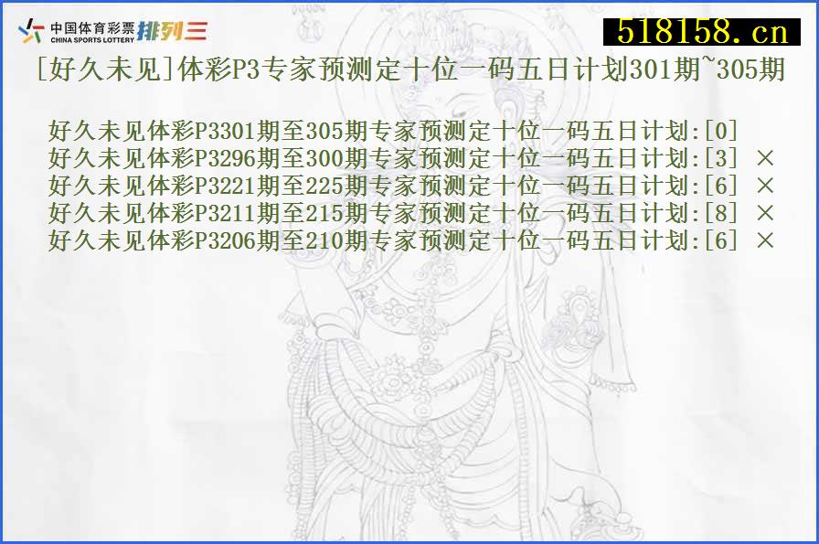 [好久未见]体彩P3专家预测定十位一码五日计划301期~305期