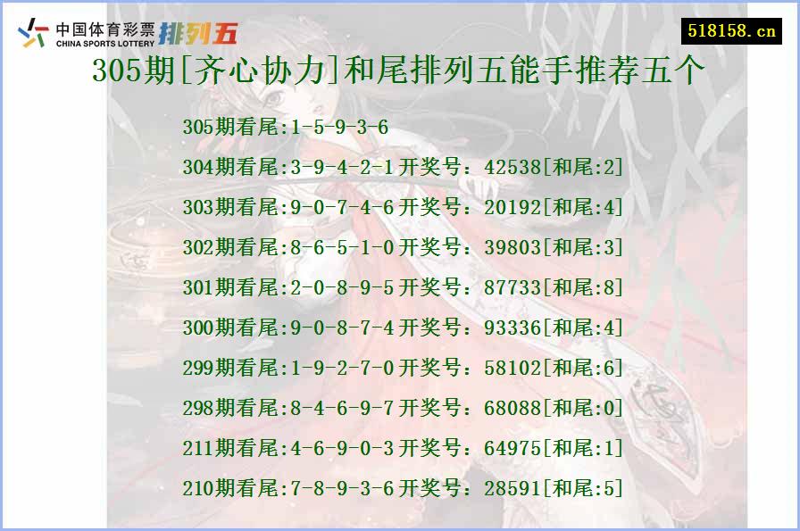 305期[齐心协力]和尾排列五能手推荐五个