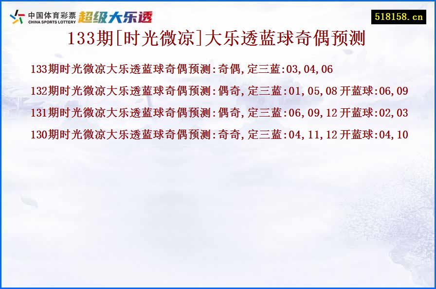 133期[时光微凉]大乐透蓝球奇偶预测