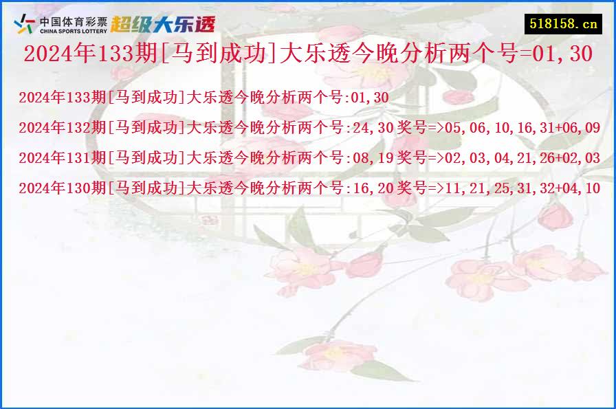 2024年133期[马到成功]大乐透今晚分析两个号=01,30