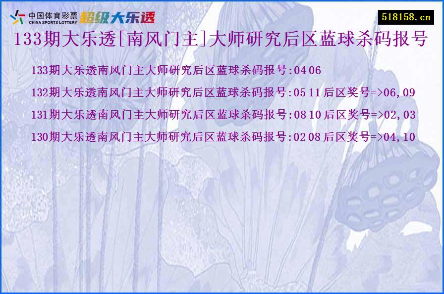 133期大乐透[南风门主]大师研究后区蓝球杀码报号