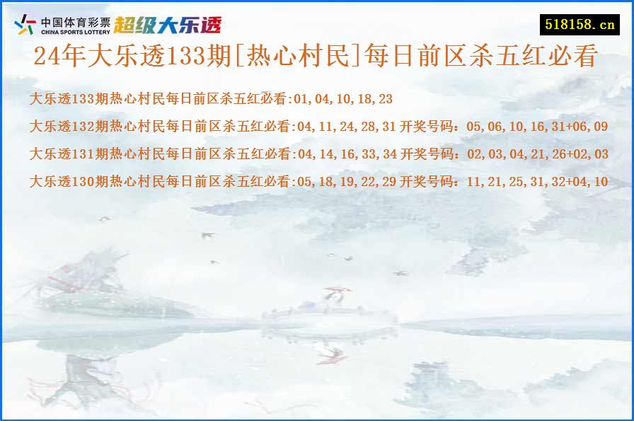 24年大乐透133期[热心村民]每日前区杀五红必看