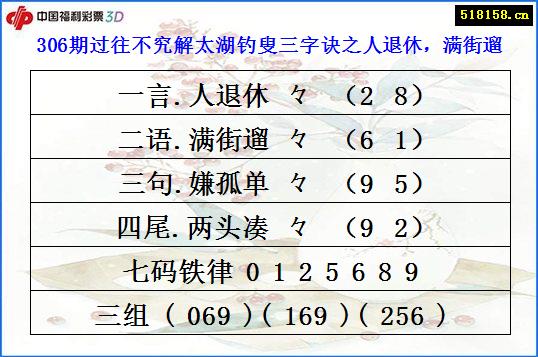 306期过往不究解太湖钓叟三字诀之人退休，满街遛