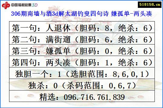 306期南墙与酒3d解太湖钓叟四句诗 嫌孤单-两头凑