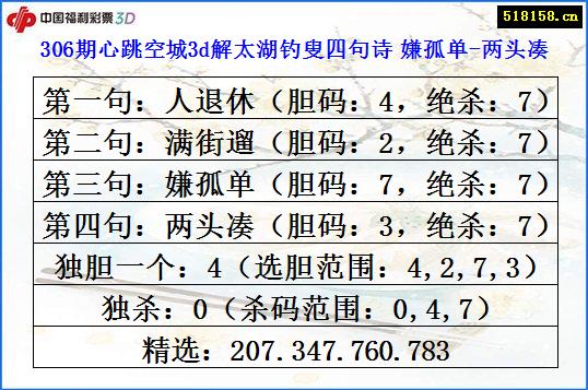 306期心跳空城3d解太湖钓叟四句诗 嫌孤单-两头凑