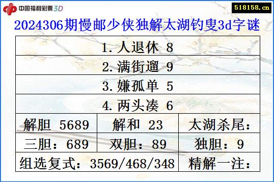 2024306期慢邮少侠独解太湖钓叟3d字谜