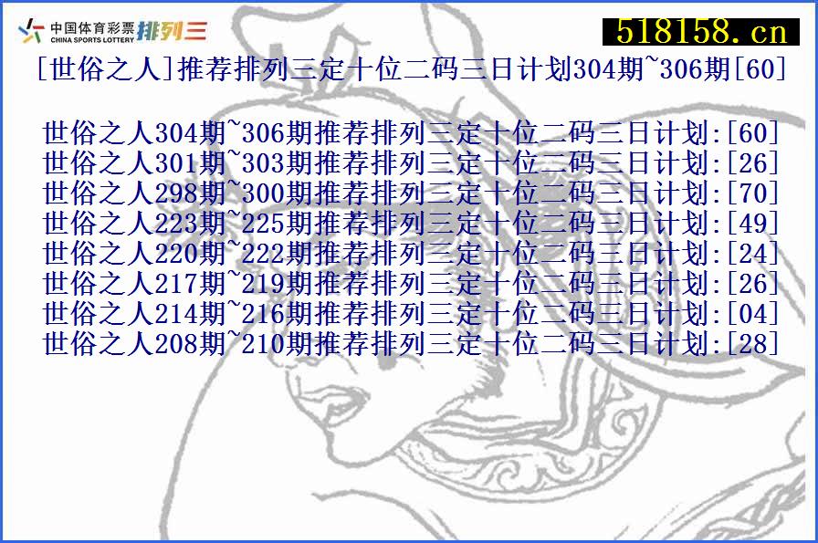 [世俗之人]推荐排列三定十位二码三日计划304期~306期[60]