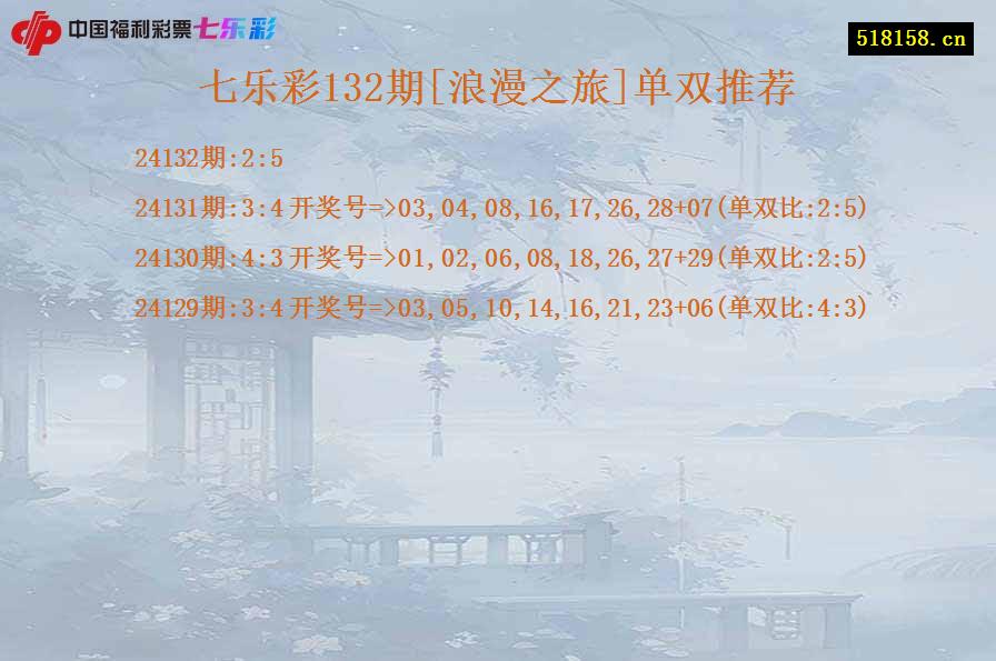 七乐彩132期[浪漫之旅]单双推荐