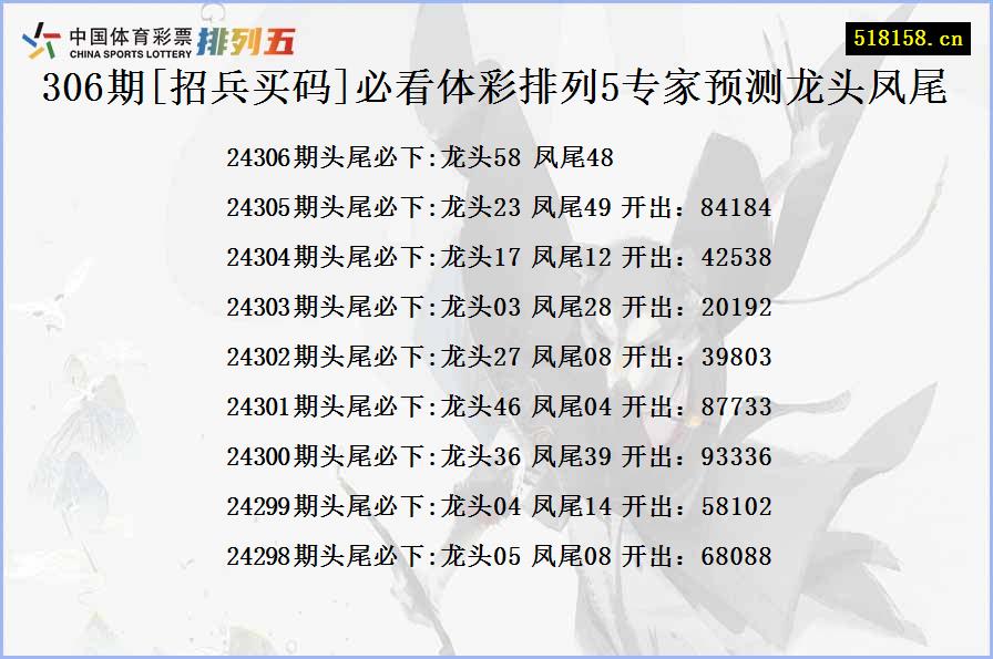 306期[招兵买码]必看体彩排列5专家预测龙头凤尾