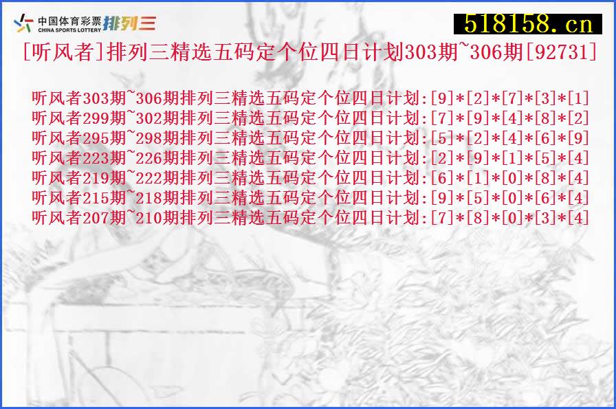 [听风者]排列三精选五码定个位四日计划303期~306期[92731]