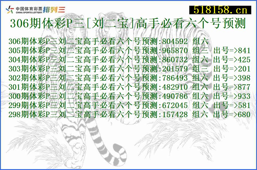 306期体彩P三[刘二宝]高手必看六个号预测