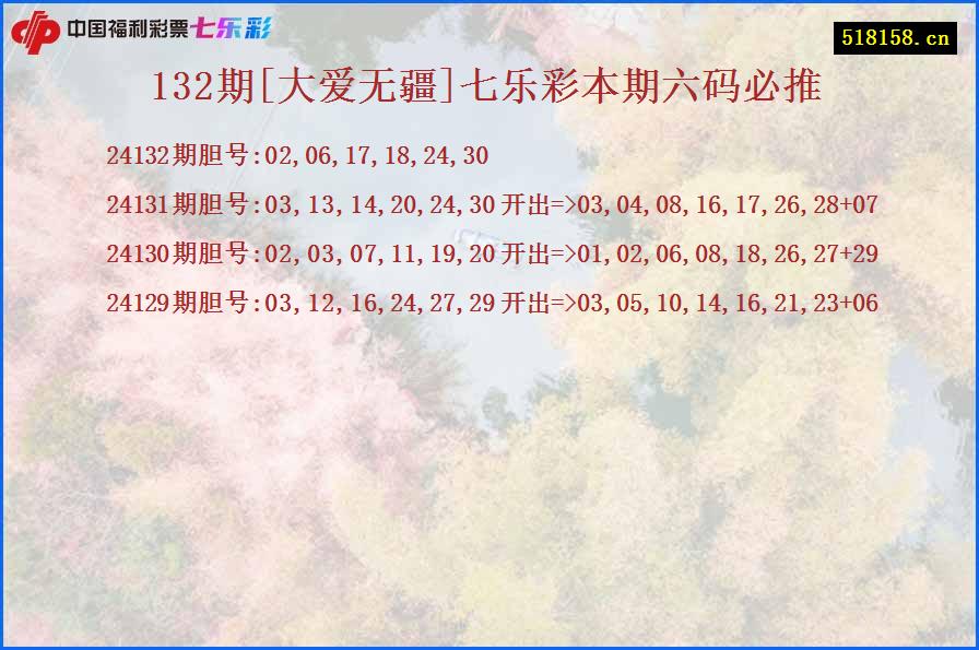 132期[大爱无疆]七乐彩本期六码必推