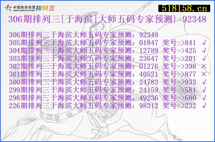 306期排列三[于海滨]大师五码专家预测}=92348